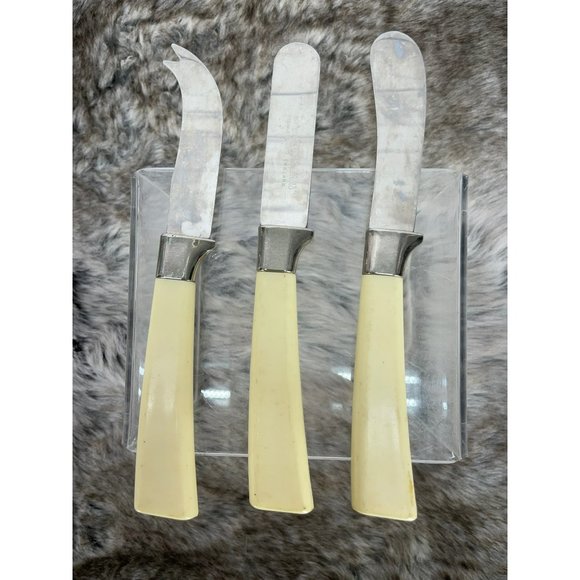 Vintage Regent Sheffield 3 Pieces Woodgrain Brown Tan Leaf Design Stainless Stee - Picture 2 of 12